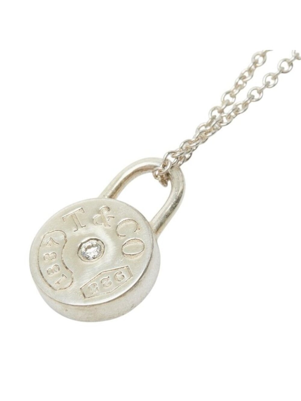 Tiffany & Co 1837 Diamond Round Lock Necklace Silver